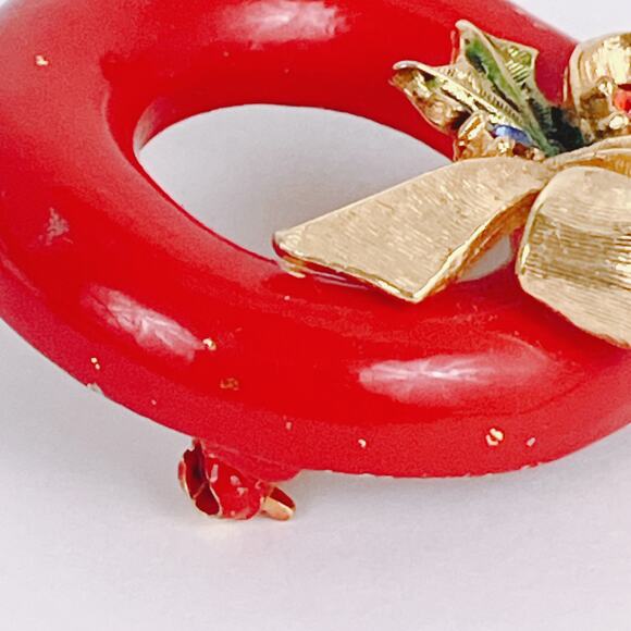 VTG Signed ART 60s Brooch Christmas Wreath Enamel Rhinestone Pin Nostalgic Retro - Picture 4 of 11